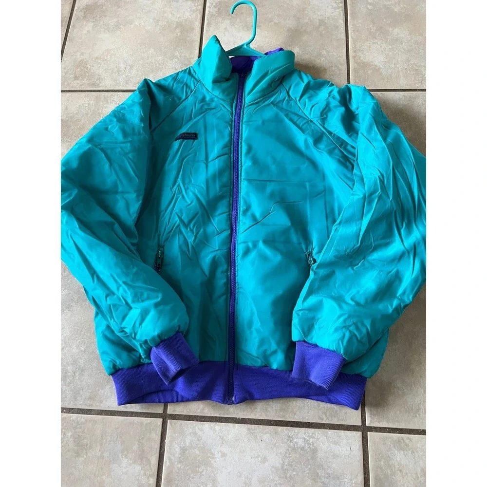 Vintage Columbia Sportswear Radial Sleeve Puffer Jacket Teal Purple Mens Large